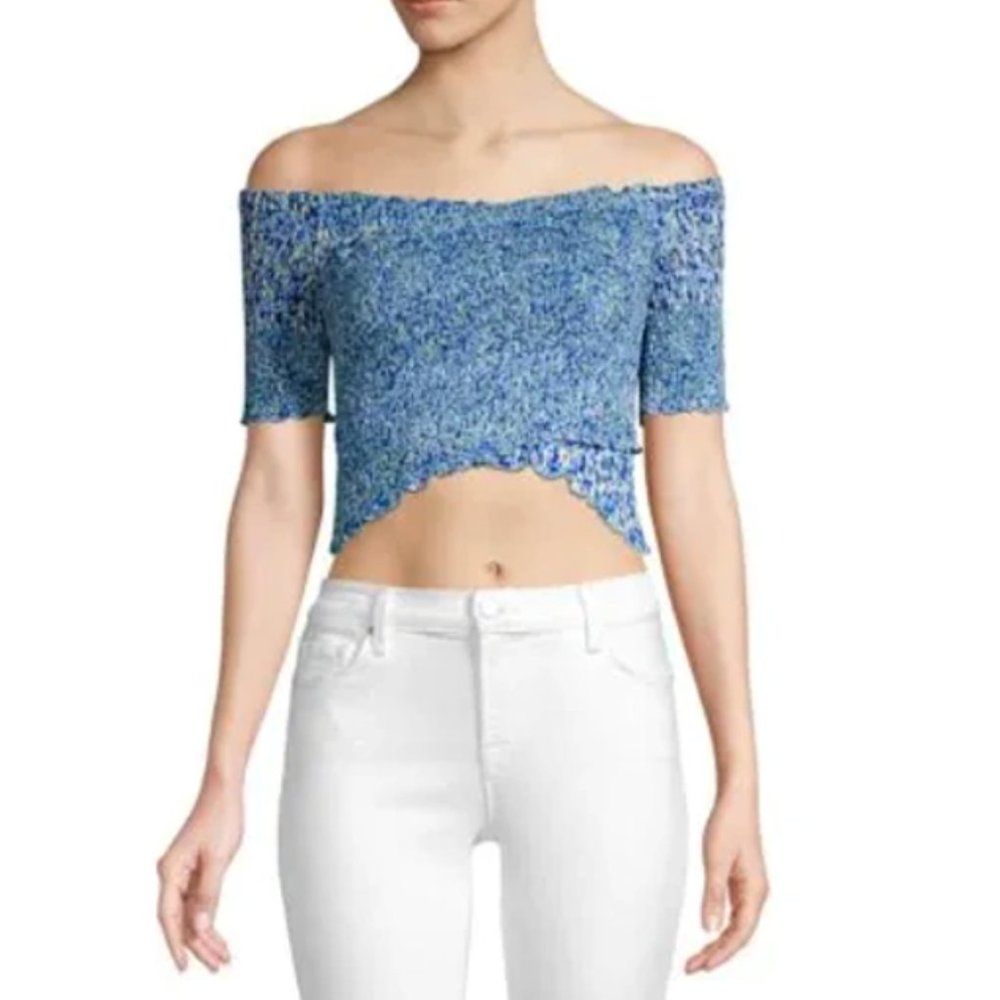 POUPETTE ST BARTH Soledad Off-the-shoulder Smocked Blouse In Blue Icy